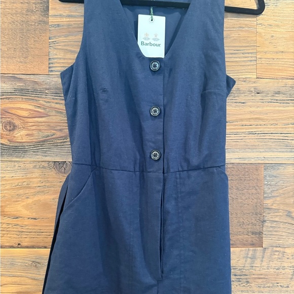 Barbour Dark Blue Penrose Button-Down Cotton/Linen Belted Jumpsuit NWT - Picture 2 of 12